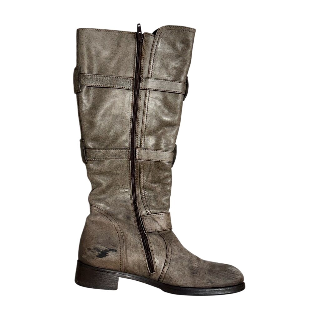 ALBERTO FERMANI Knee-High Boots Buckled Moto Sz. 38.5‎ EU 8 US Taupe Brown ITALY - Picture 8 of 15